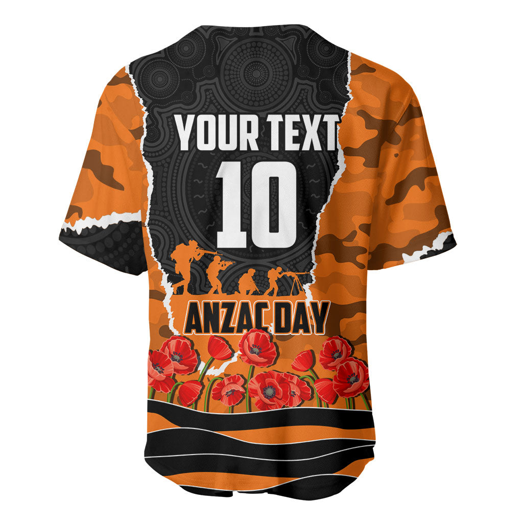 Personalized Wests Tigers ANZAC Tribute Baseball Jersey Poppy Field Soldier Silhouette Aboriginal Rugby Mascot