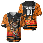 Personalized Wests Tigers ANZAC Tribute Baseball Jersey Poppy Field Soldier Silhouette Aboriginal Rugby Mascot