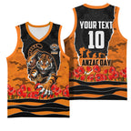 Personalized Wests Tigers ANZAC Tribute Basketball Jersey Poppy Field Soldier Silhouette Aboriginal Rugby Mascot
