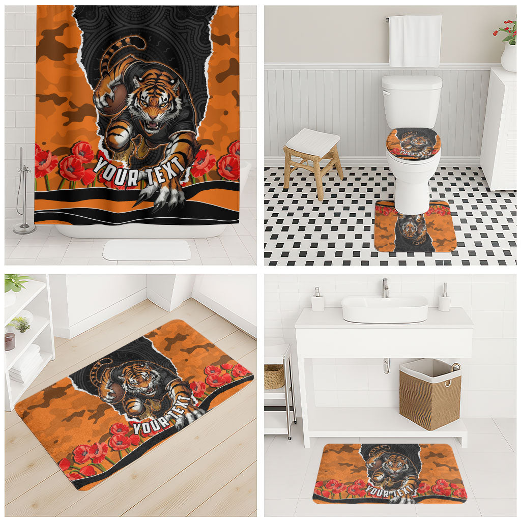 Personalized Wests Tigers ANZAC Tribute Bathroom Set Poppy Field Soldier Silhouette Aboriginal Rugby Mascot