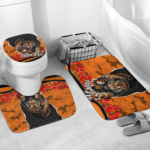 Personalized Wests Tigers ANZAC Tribute Bathroom Set Poppy Field Soldier Silhouette Aboriginal Rugby Mascot