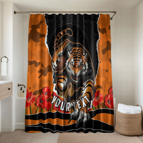 Personalized Wests Tigers ANZAC Tribute Bathroom Set Poppy Field Soldier Silhouette Aboriginal Rugby Mascot