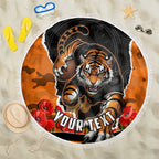 Personalized Wests Tigers ANZAC Tribute Beach Blanket Poppy Field Soldier Silhouette Aboriginal Rugby Mascot