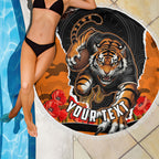 Personalized Wests Tigers ANZAC Tribute Beach Blanket Poppy Field Soldier Silhouette Aboriginal Rugby Mascot