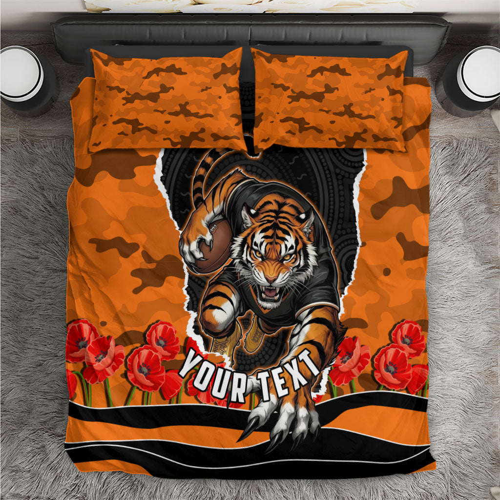 Personalized Wests Tigers ANZAC Tribute Bedding Set Poppy Field Soldier Silhouette Aboriginal Rugby Mascot