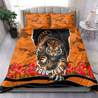 Personalized Wests Tigers ANZAC Tribute Bedding Set Poppy Field Soldier Silhouette Aboriginal Rugby Mascot