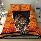 Personalized Wests Tigers ANZAC Tribute Bedding Set Poppy Field Soldier Silhouette Aboriginal Rugby Mascot