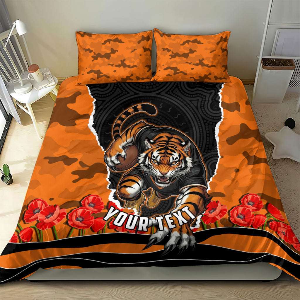 Personalized Wests Tigers ANZAC Tribute Bedding Set Poppy Field Soldier Silhouette Aboriginal Rugby Mascot