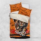 Personalized Wests Tigers ANZAC Tribute Bedding Set Poppy Field Soldier Silhouette Aboriginal Rugby Mascot