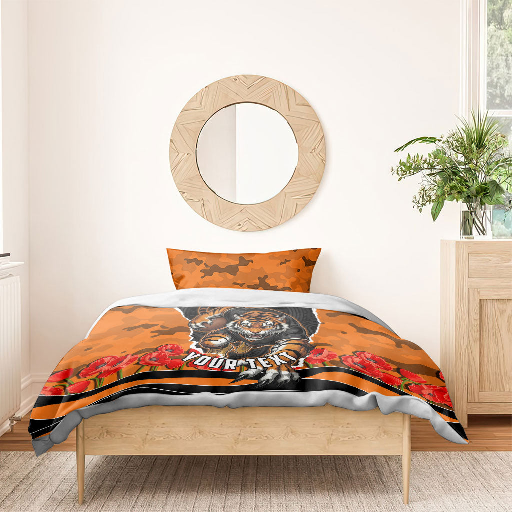Personalized Wests Tigers ANZAC Tribute Bedding Set Poppy Field Soldier Silhouette Aboriginal Rugby Mascot