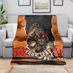 Personalized Wests Tigers ANZAC Tribute Blanket Poppy Field Soldier Silhouette Aboriginal Rugby Mascot