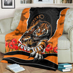 Personalized Wests Tigers ANZAC Tribute Blanket Poppy Field Soldier Silhouette Aboriginal Rugby Mascot