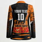 Personalized Wests Tigers ANZAC Tribute Blazer Poppy Field Soldier Silhouette Aboriginal Rugby Mascot