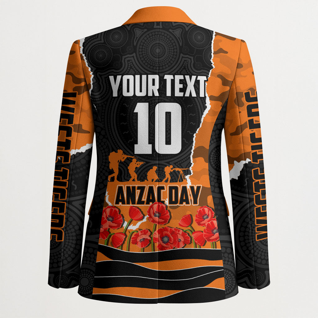 Personalized Wests Tigers ANZAC Tribute Blazer Poppy Field Soldier Silhouette Aboriginal Rugby Mascot