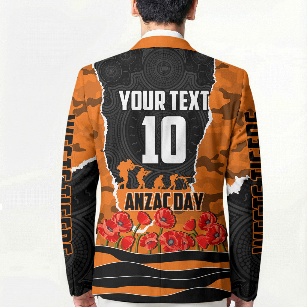Personalized Wests Tigers ANZAC Tribute Blazer Poppy Field Soldier Silhouette Aboriginal Rugby Mascot
