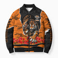 Personalized Wests Tigers ANZAC Tribute Bomber Puffer Jacket Poppy Field Soldier Silhouette Aboriginal Rugby Mascot