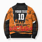 Personalized Wests Tigers ANZAC Tribute Bomber Puffer Jacket Poppy Field Soldier Silhouette Aboriginal Rugby Mascot