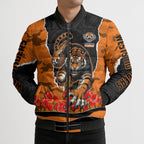 Personalized Wests Tigers ANZAC Tribute Bomber Puffer Jacket Poppy Field Soldier Silhouette Aboriginal Rugby Mascot