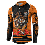 Personalized Wests Tigers ANZAC Tribute Button Sweatshirt Poppy Field Soldier Silhouette Aboriginal Rugby Mascot