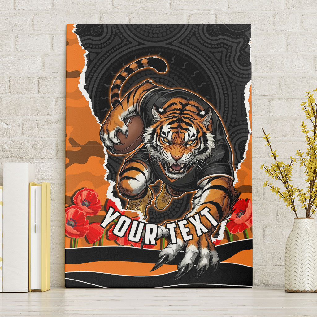 Personalized Wests Tigers ANZAC Tribute Canvas Wall Art Poppy Field Soldier Silhouette Aboriginal Rugby Mascot