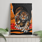 Personalized Wests Tigers ANZAC Tribute Canvas Wall Art Poppy Field Soldier Silhouette Aboriginal Rugby Mascot