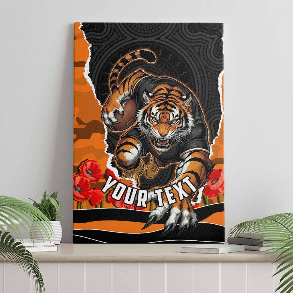 Personalized Wests Tigers ANZAC Tribute Canvas Wall Art Poppy Field Soldier Silhouette Aboriginal Rugby Mascot
