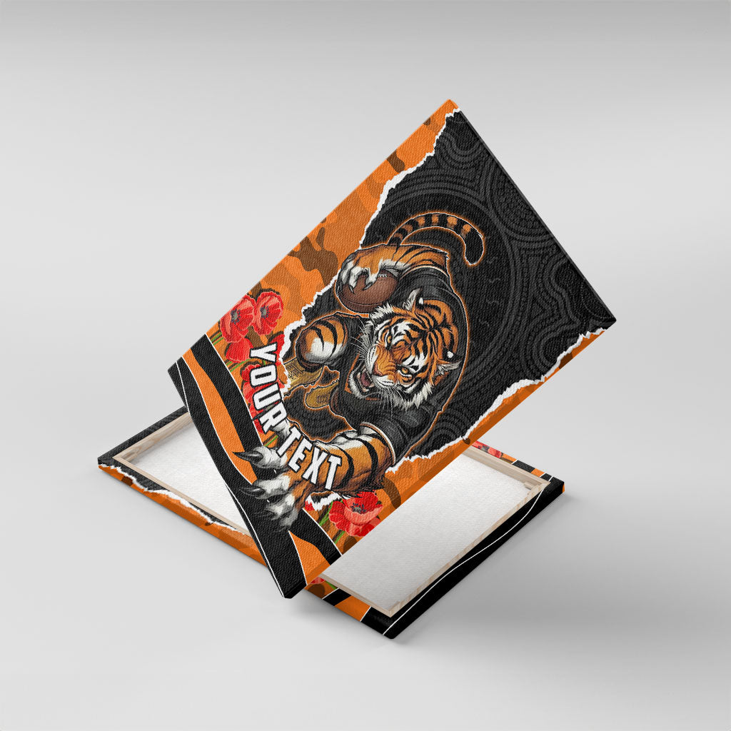 Personalized Wests Tigers ANZAC Tribute Canvas Wall Art Poppy Field Soldier Silhouette Aboriginal Rugby Mascot
