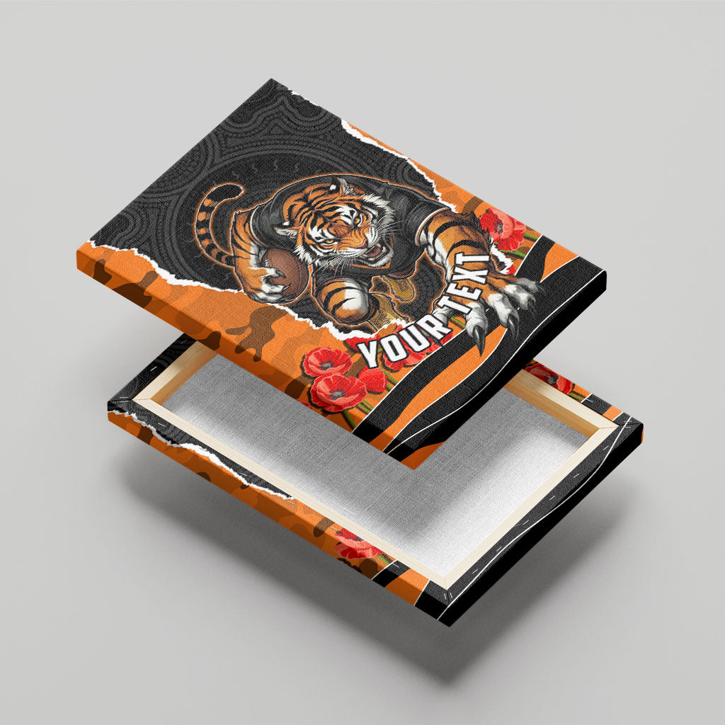 Personalized Wests Tigers ANZAC Tribute Canvas Wall Art Poppy Field Soldier Silhouette Aboriginal Rugby Mascot