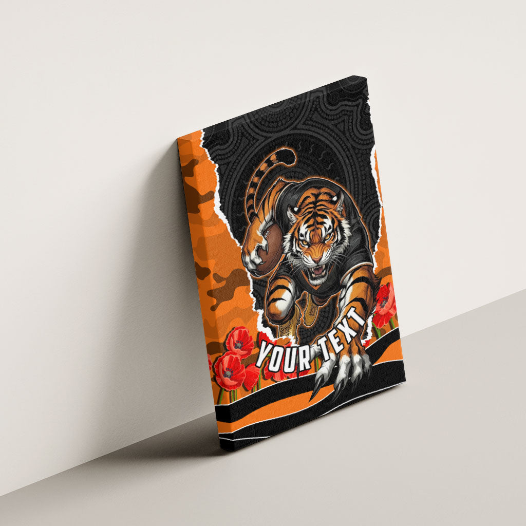 Personalized Wests Tigers ANZAC Tribute Canvas Wall Art Poppy Field Soldier Silhouette Aboriginal Rugby Mascot