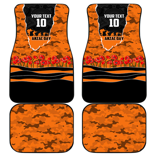 Personalized Wests Tigers ANZAC Tribute Car Mats Poppy Field Soldier Silhouette Aboriginal Rugby Mascot