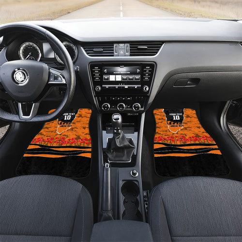 Personalized Wests Tigers ANZAC Tribute Car Mats Poppy Field Soldier Silhouette Aboriginal Rugby Mascot