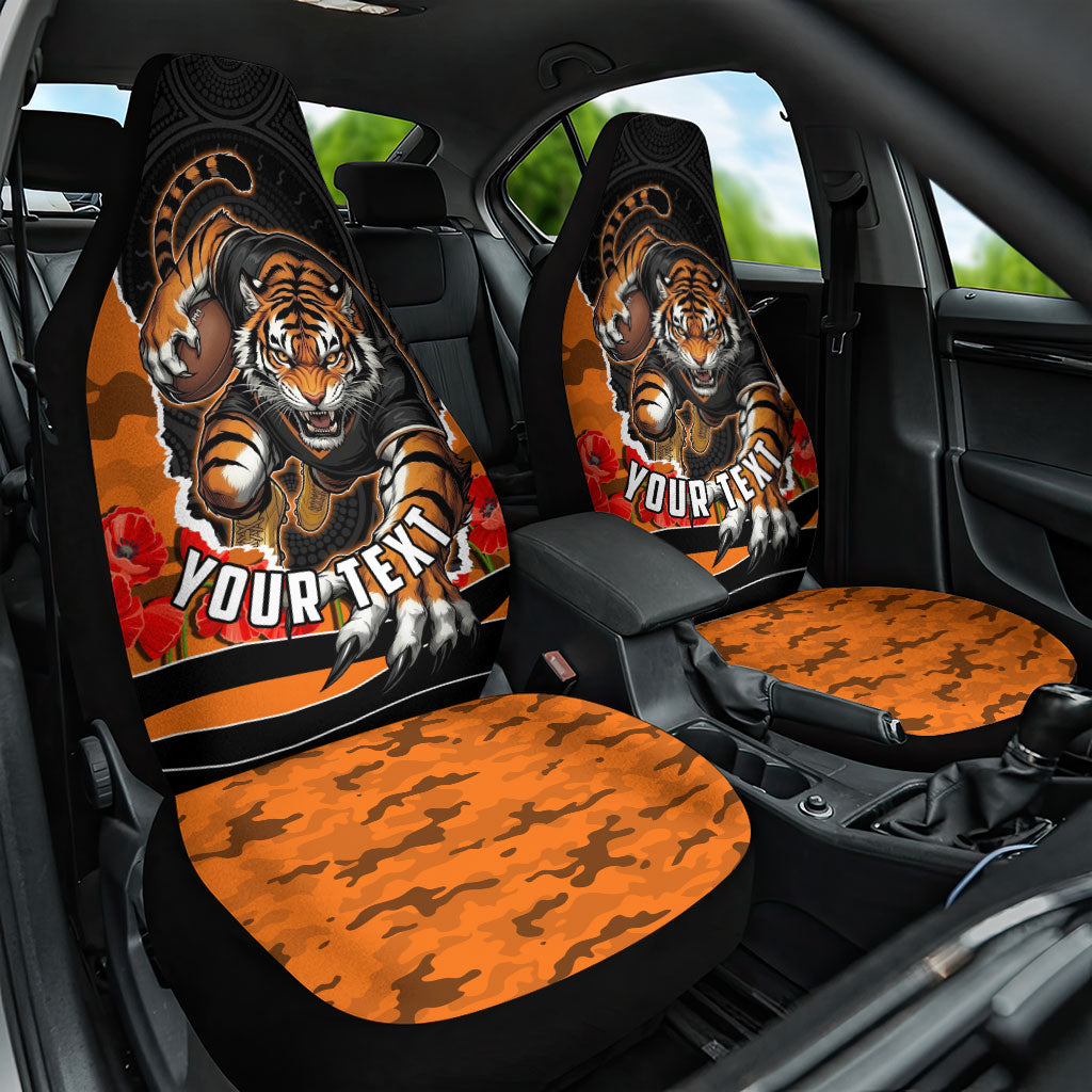 Personalized Wests Tigers ANZAC Tribute Car Seat Cover Poppy Field Soldier Silhouette Aboriginal Rugby Mascot