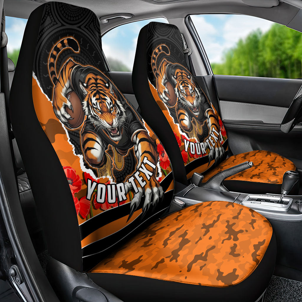 Personalized Wests Tigers ANZAC Tribute Car Seat Cover Poppy Field Soldier Silhouette Aboriginal Rugby Mascot