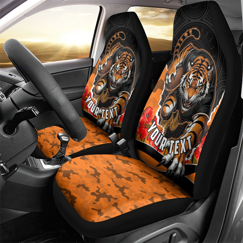 Personalized Wests Tigers ANZAC Tribute Car Seat Cover Poppy Field Soldier Silhouette Aboriginal Rugby Mascot