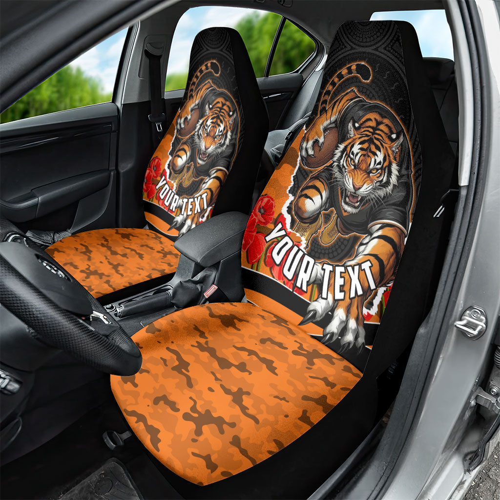 Personalized Wests Tigers ANZAC Tribute Car Seat Cover Poppy Field Soldier Silhouette Aboriginal Rugby Mascot