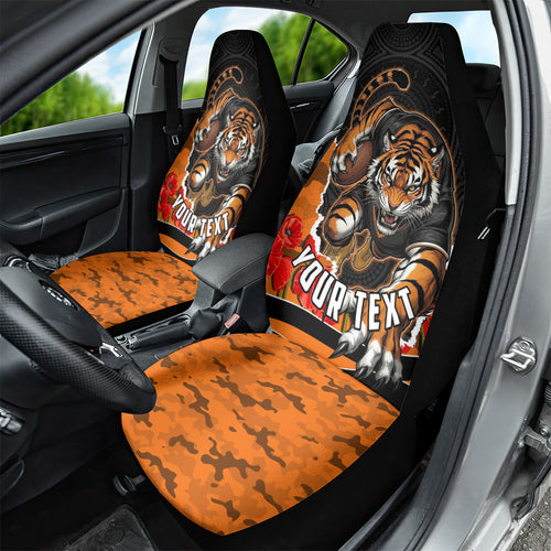 Personalized Wests Tigers ANZAC Tribute Car Seat Cover Poppy Field Soldier Silhouette Aboriginal Rugby Mascot