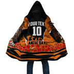 Personalized Wests Tigers ANZAC Tribute Cloak Poppy Field Soldier Silhouette Aboriginal Rugby Mascot