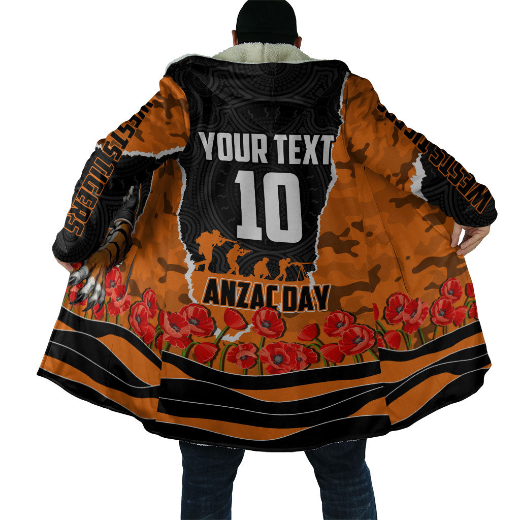 Personalized Wests Tigers ANZAC Tribute Cloak Poppy Field Soldier Silhouette Aboriginal Rugby Mascot