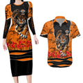 Personalized Wests Tigers ANZAC Tribute Couples Matching Long Sleeve Bodycon Dress and Hawaiian Shirt Poppy Field Soldier Silhouette Aboriginal Rugby Mascot