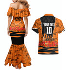 Personalized Wests Tigers ANZAC Tribute Couples Matching Mermaid Dress and Hawaiian Shirt Poppy Field Soldier Silhouette Aboriginal Rugby Mascot