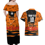 Personalized Wests Tigers ANZAC Tribute Couples Matching Off Shoulder Maxi Dress and Hawaiian Shirt Poppy Field Soldier Silhouette Aboriginal Rugby Mascot