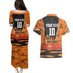 Personalized Wests Tigers ANZAC Tribute Couples Matching Puletasi and Hawaiian Shirt Poppy Field Soldier Silhouette Aboriginal Rugby Mascot