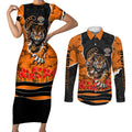 Personalized Wests Tigers ANZAC Tribute Couples Matching Short Sleeve Bodycon Dress and Long Sleeve Button Shirt Poppy Field Soldier Silhouette Aboriginal Rugby Mascot