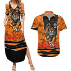 Personalized Wests Tigers ANZAC Tribute Couples Matching Summer Maxi Dress and Hawaiian Shirt Poppy Field Soldier Silhouette Aboriginal Rugby Mascot