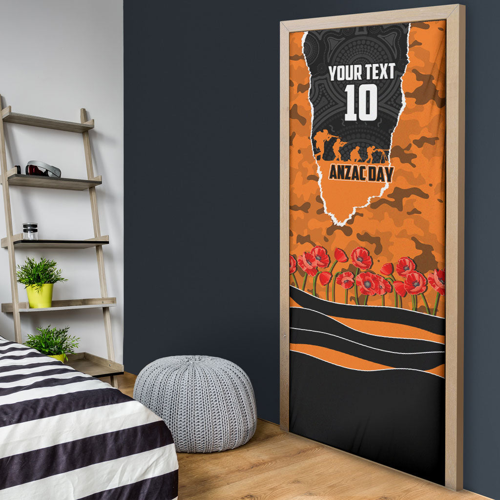 Personalized Wests Tigers ANZAC Tribute Door Cover Poppy Field Soldier Silhouette Aboriginal Rugby Mascot