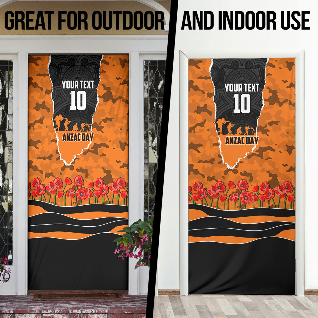 Personalized Wests Tigers ANZAC Tribute Door Cover Poppy Field Soldier Silhouette Aboriginal Rugby Mascot