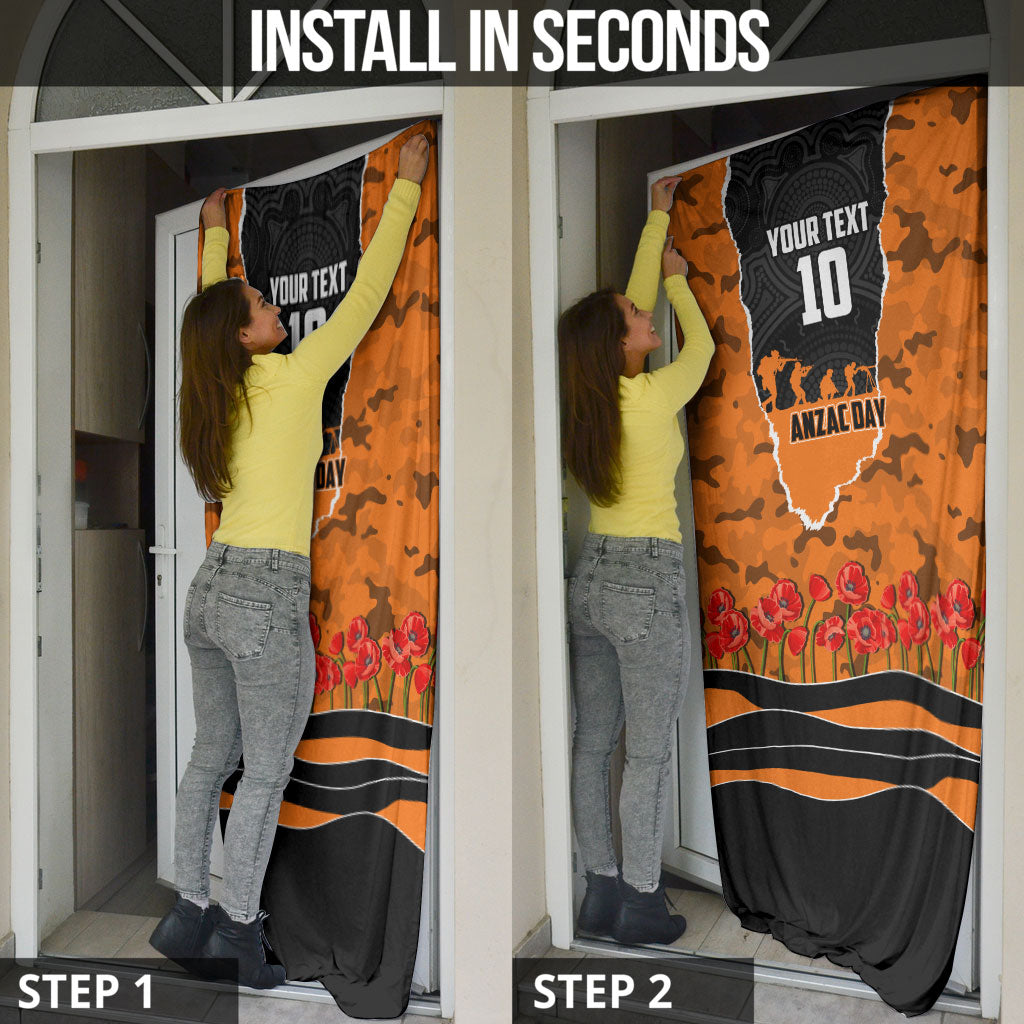 Personalized Wests Tigers ANZAC Tribute Door Cover Poppy Field Soldier Silhouette Aboriginal Rugby Mascot