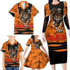 Personalized Wests Tigers ANZAC Tribute Family Matching Long Sleeve Bodycon Dress and Hawaiian Shirt Poppy Field Soldier Silhouette Aboriginal Rugby Mascot