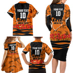 Personalized Wests Tigers ANZAC Tribute Family Matching Long Sleeve Bodycon Dress and Hawaiian Shirt Poppy Field Soldier Silhouette Aboriginal Rugby Mascot