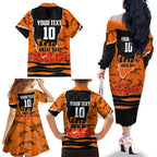 Personalized Wests Tigers ANZAC Tribute Family Matching Off The Shoulder Long Sleeve Dress and Hawaiian Shirt Poppy Field Soldier Silhouette Aboriginal Rugby Mascot